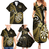 Personalised New Zealand Darts Family Matching Summer Maxi Dress and Hawaiian Shirt Happiness Is A Tight Threesome Maori Gold - Wonder Print Shop