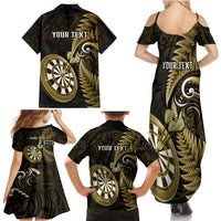 Personalised New Zealand Darts Family Matching Summer Maxi Dress and Hawaiian Shirt Happiness Is A Tight Threesome Maori Gold - Wonder Print Shop