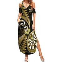 Personalised New Zealand Darts Family Matching Summer Maxi Dress and Hawaiian Shirt Happiness Is A Tight Threesome Maori Gold - Wonder Print Shop