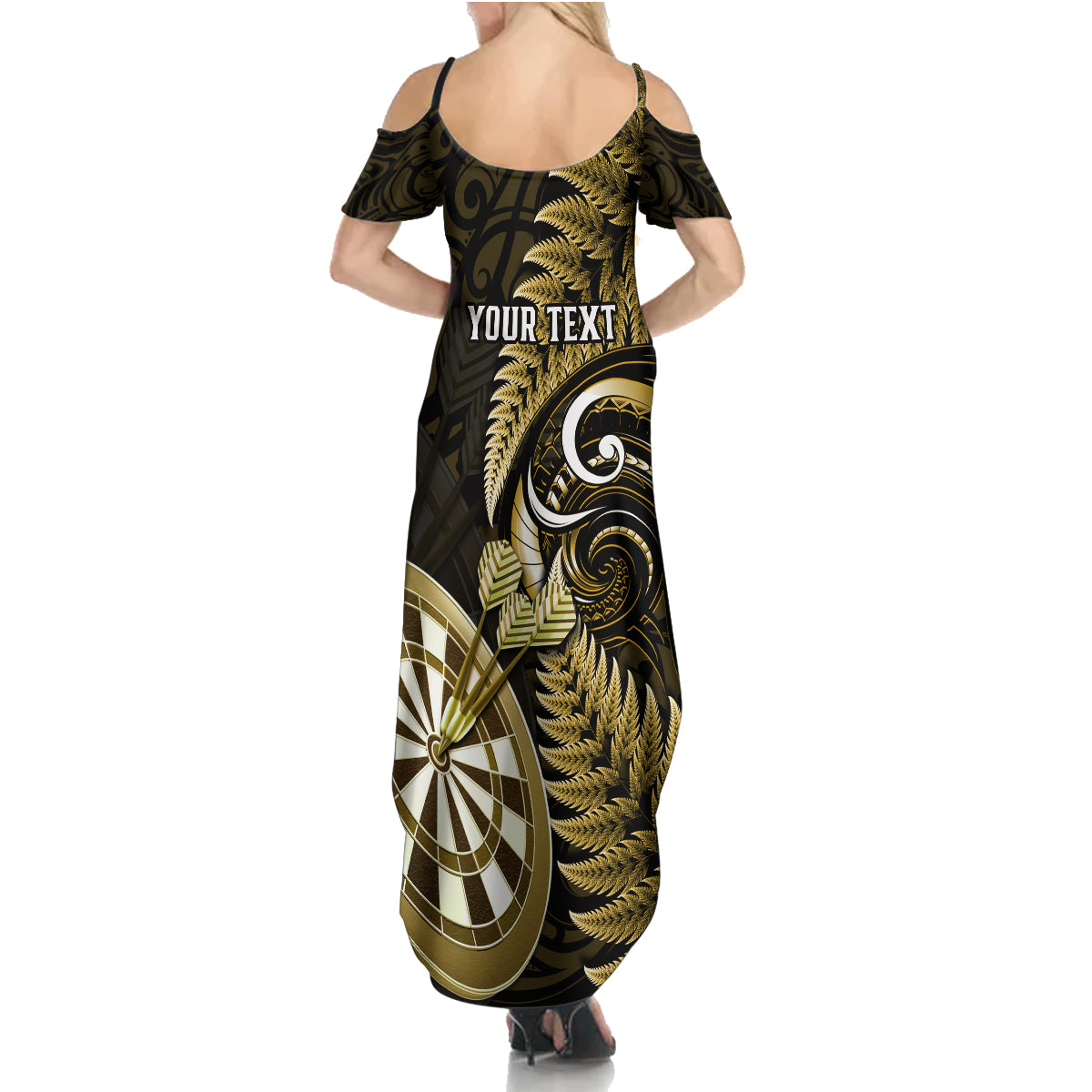 Personalised New Zealand Darts Family Matching Summer Maxi Dress and Hawaiian Shirt Happiness Is A Tight Threesome Maori Gold - Wonder Print Shop