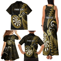 Personalised New Zealand Darts Family Matching Tank Maxi Dress and Hawaiian Shirt Happiness Is A Tight Threesome Maori Gold - Wonder Print Shop