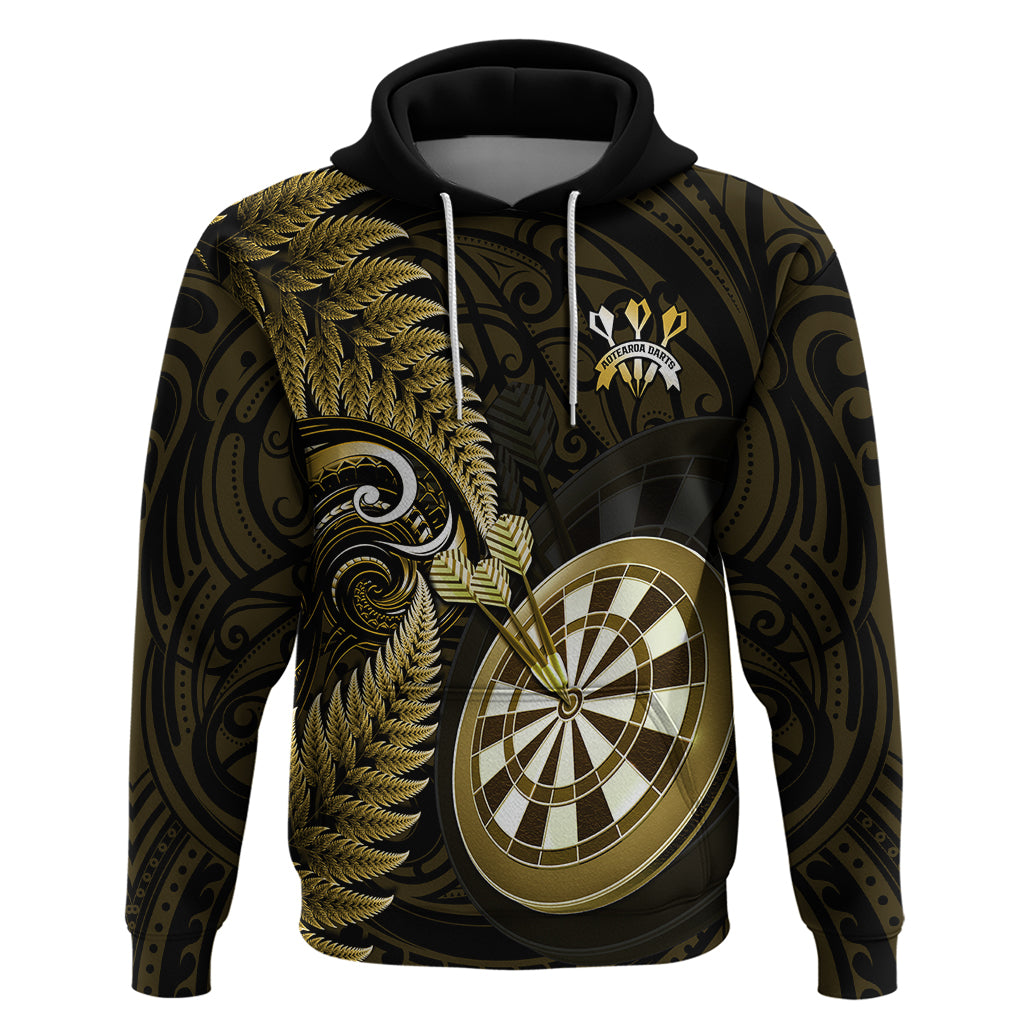 Personalised New Zealand Darts Hoodie Happiness Is A Tight Threesome Maori Gold - Wonder Print Shop