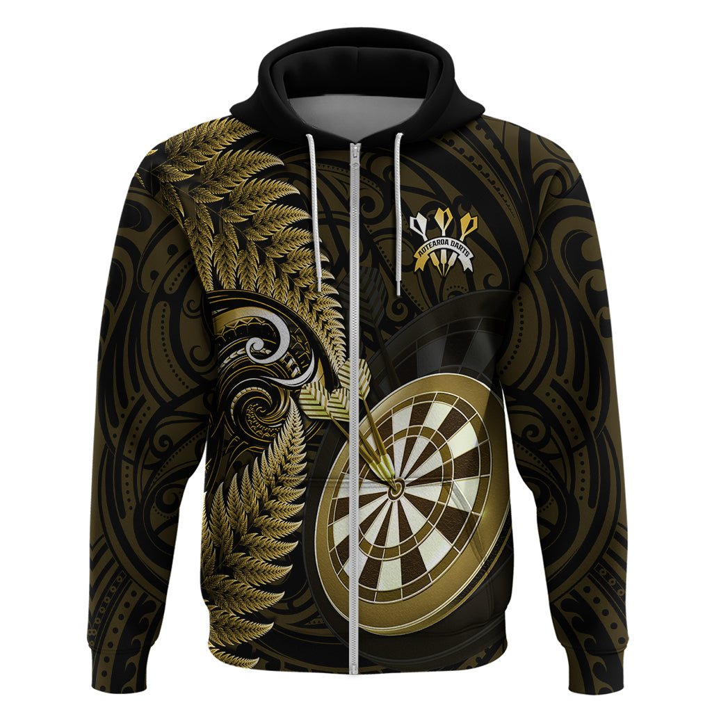 Personalised New Zealand Darts Hoodie Happiness Is A Tight Threesome Maori Gold - Wonder Print Shop
