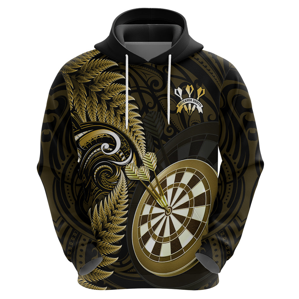 Personalised New Zealand Darts Hoodie Happiness Is A Tight Threesome Maori Gold - Wonder Print Shop
