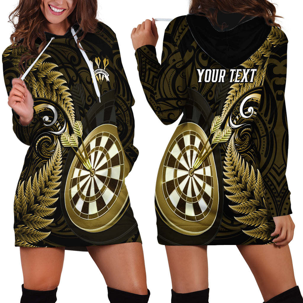 Personalised New Zealand Darts Hoodie Dress Happiness Is A Tight Threesome Maori Gold - Wonder Print Shop