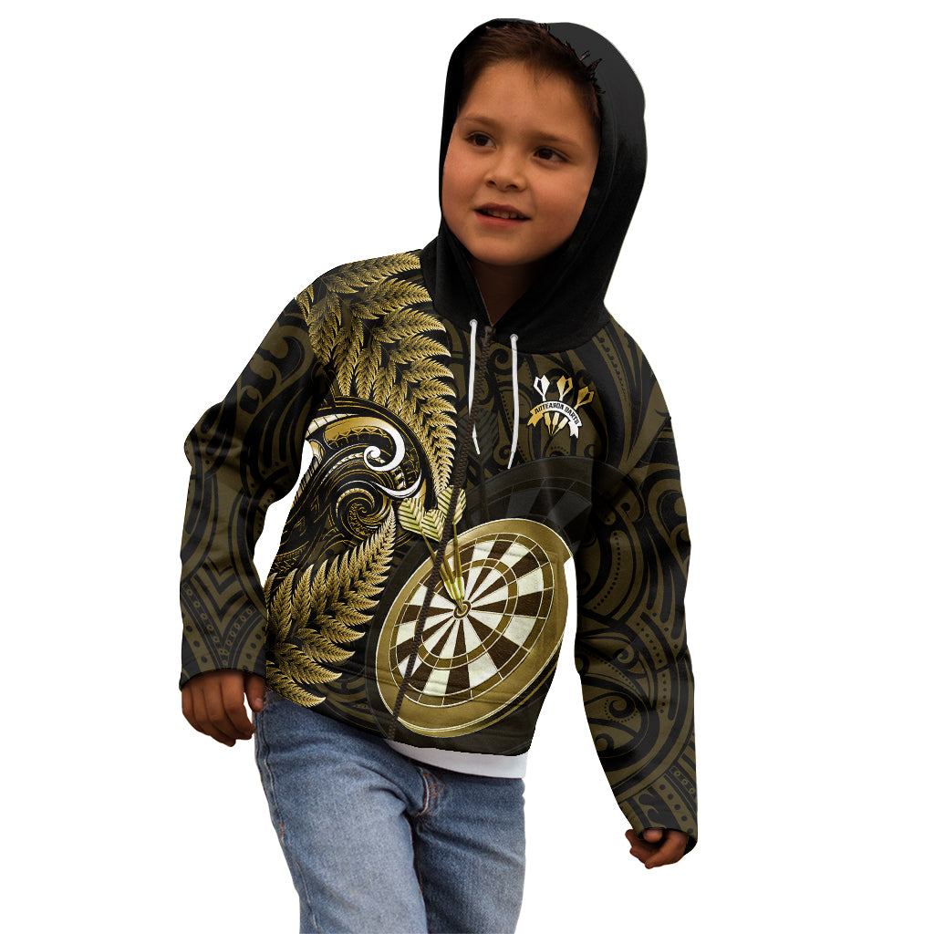 Personalised New Zealand Darts Kid Hoodie Happiness Is A Tight Threesome Maori Gold - Wonder Print Shop