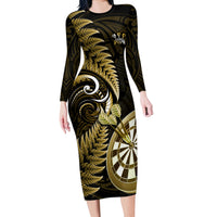 Personalised New Zealand Darts Long Sleeve Bodycon Dress Happiness Is A Tight Threesome Maori Gold - Wonder Print Shop