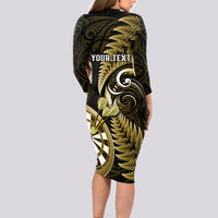 Personalised New Zealand Darts Long Sleeve Bodycon Dress Happiness Is A Tight Threesome Maori Gold - Wonder Print Shop