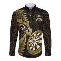 Personalised New Zealand Darts Long Sleeve Button Shirt Happiness Is A Tight Threesome Maori Gold - Wonder Print Shop