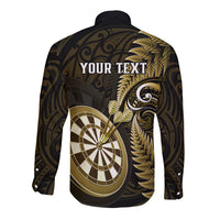 Personalised New Zealand Darts Long Sleeve Button Shirt Happiness Is A Tight Threesome Maori Gold - Wonder Print Shop