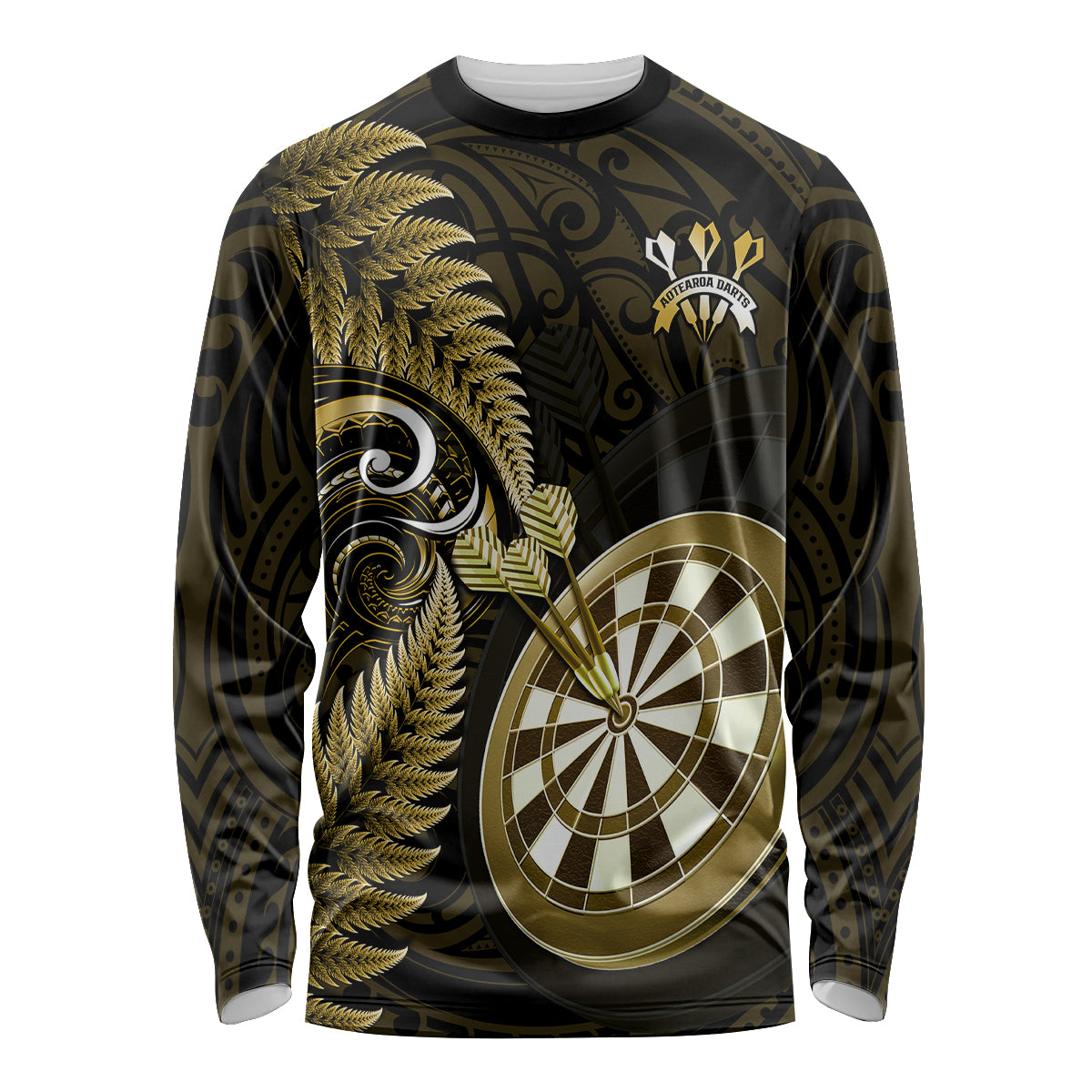Personalised New Zealand Darts Long Sleeve Shirt Happiness Is A Tight Threesome Maori Gold - Wonder Print Shop
