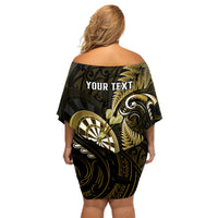 Personalised New Zealand Darts Off Shoulder Short Dress Happiness Is A Tight Threesome Maori Gold - Wonder Print Shop