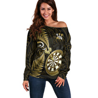 Personalised New Zealand Darts Off Shoulder Sweater Happiness Is A Tight Threesome Maori Gold - Wonder Print Shop