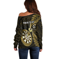 Personalised New Zealand Darts Off Shoulder Sweater Happiness Is A Tight Threesome Maori Gold - Wonder Print Shop