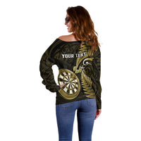 Personalised New Zealand Darts Off Shoulder Sweater Happiness Is A Tight Threesome Maori Gold - Wonder Print Shop