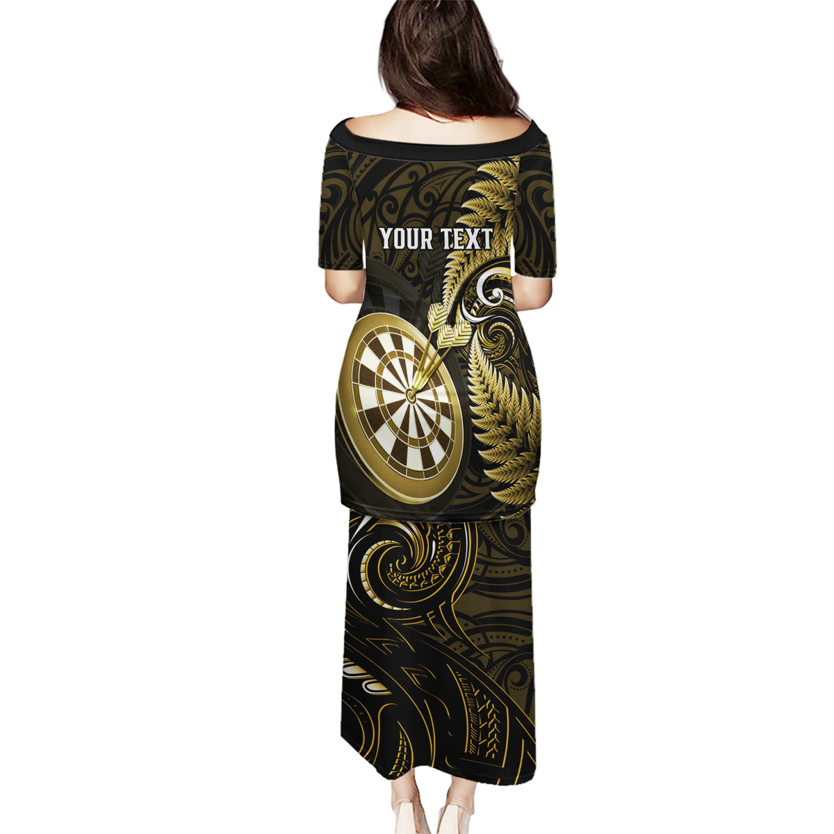 Personalised New Zealand Darts Puletasi Happiness Is A Tight Threesome Maori Gold - Wonder Print Shop