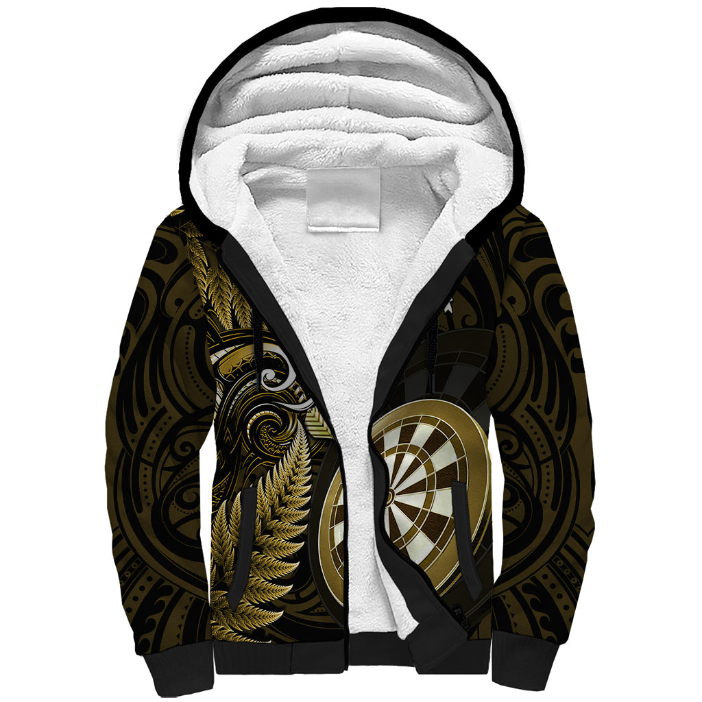 Personalised New Zealand Darts Sherpa Hoodie Happiness Is A Tight Threesome Maori Gold - Wonder Print Shop