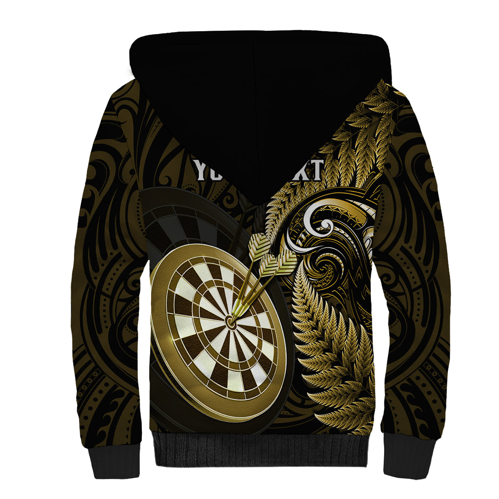 Personalised New Zealand Darts Sherpa Hoodie Happiness Is A Tight Threesome Maori Gold - Wonder Print Shop