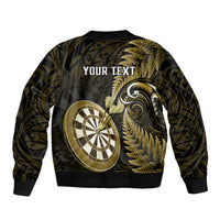 Personalised New Zealand Darts Sleeve Zip Bomber Jacket Happiness Is A Tight Threesome Maori Gold - Wonder Print Shop