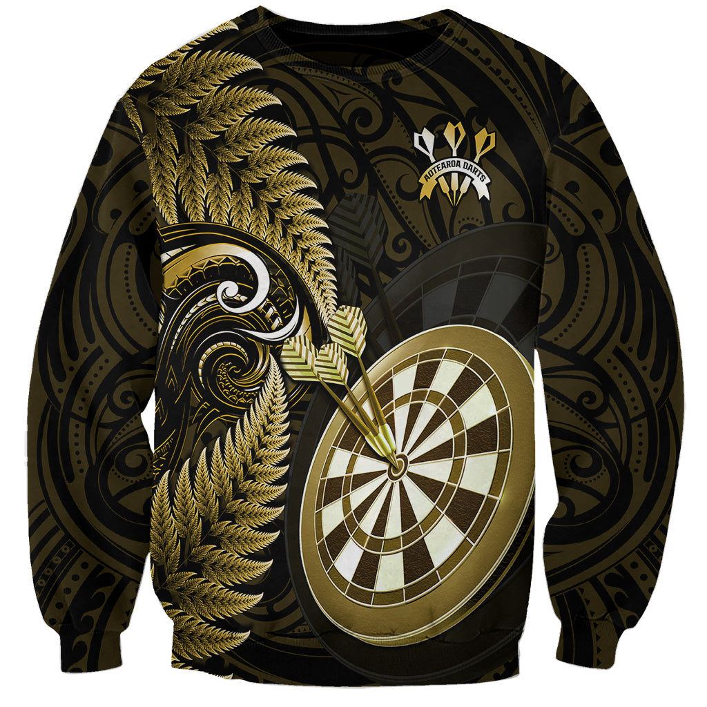 Personalised New Zealand Darts Sweatshirt Happiness Is A Tight Threesome Maori Gold - Wonder Print Shop