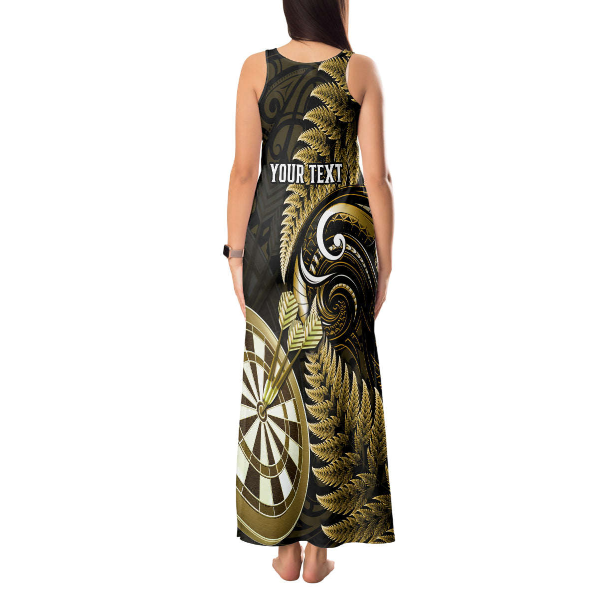 Personalised New Zealand Darts Tank Maxi Dress Happiness Is A Tight Threesome Maori Gold - Wonder Print Shop