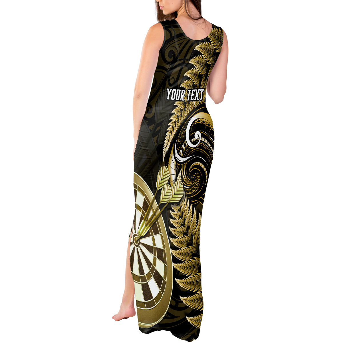 Personalised New Zealand Darts Tank Maxi Dress Happiness Is A Tight Threesome Maori Gold - Wonder Print Shop