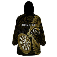 Personalised New Zealand Darts Wearable Blanket Hoodie Happiness Is A Tight Threesome Maori Gold - Wonder Print Shop