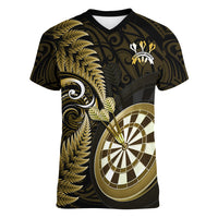 Personalised New Zealand Darts Women V Neck T Shirt Happiness Is A Tight Threesome Maori Gold - Wonder Print Shop