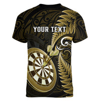 Personalised New Zealand Darts Women V Neck T Shirt Happiness Is A Tight Threesome Maori Gold - Wonder Print Shop