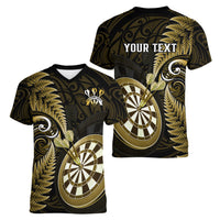 Personalised New Zealand Darts Women V Neck T Shirt Happiness Is A Tight Threesome Maori Gold - Wonder Print Shop