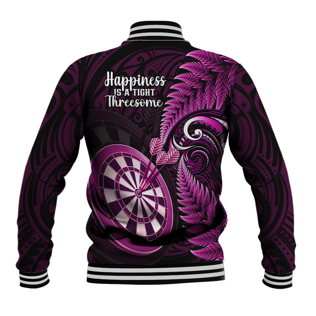 New Zealand Darts Baseball Jacket Happiness Is A Tight Threesome Maori Pink - Wonder Print Shop