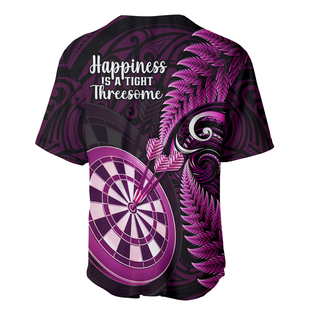 New Zealand Darts Baseball Jersey Happiness Is A Tight Threesome Maori Pink - Wonder Print Shop