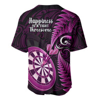 New Zealand Darts Baseball Jersey Happiness Is A Tight Threesome Maori Pink - Wonder Print Shop