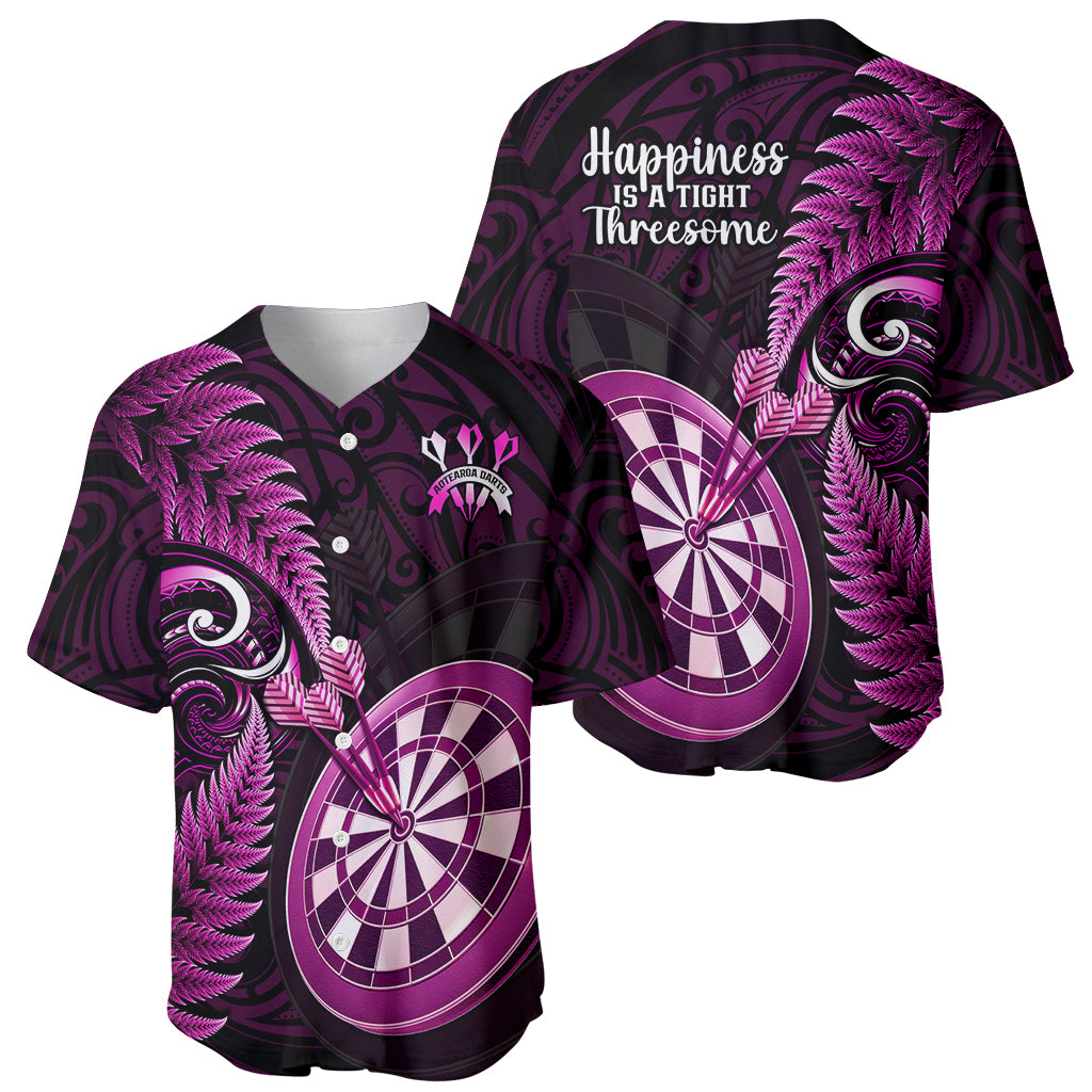 New Zealand Darts Baseball Jersey Happiness Is A Tight Threesome Maori Pink - Wonder Print Shop