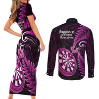 New Zealand Darts Couples Matching Short Sleeve Bodycon Dress and Long Sleeve Button Shirts Happiness Is A Tight Threesome Maori Pink - Wonder Print Shop