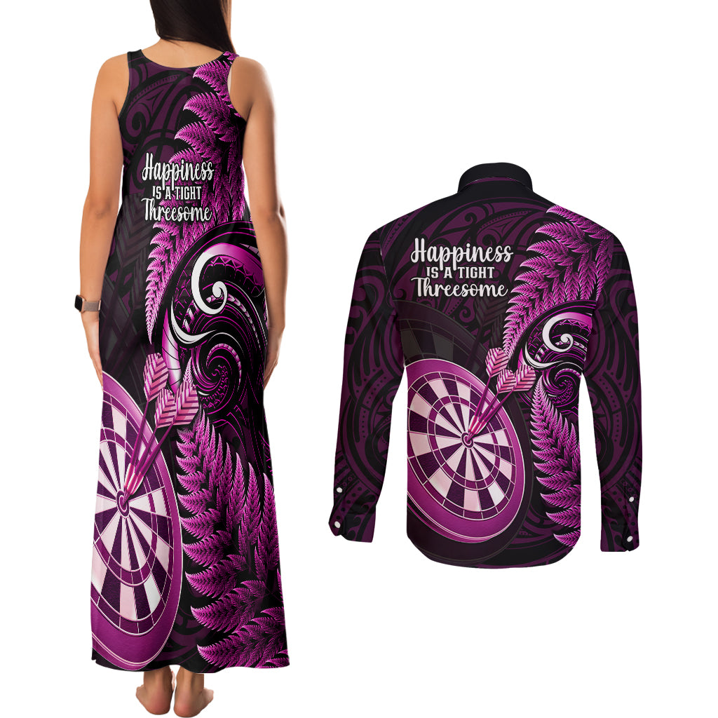 New Zealand Darts Couples Matching Tank Maxi Dress and Long Sleeve Button Shirts Happiness Is A Tight Threesome Maori Pink - Wonder Print Shop