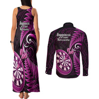 New Zealand Darts Couples Matching Tank Maxi Dress and Long Sleeve Button Shirts Happiness Is A Tight Threesome Maori Pink - Wonder Print Shop