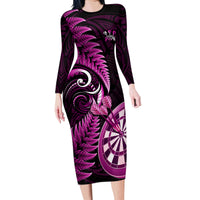 New Zealand Darts Family Matching Long Sleeve Bodycon Dress and Hawaiian Shirt Happiness Is A Tight Threesome Maori Pink - Wonder Print Shop