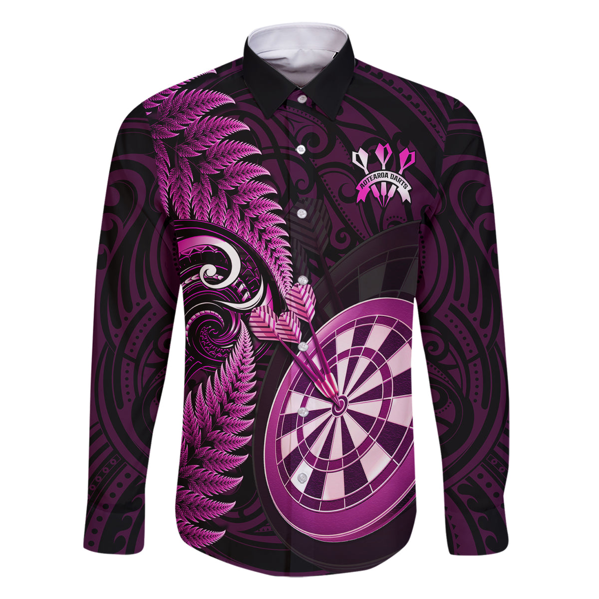 New Zealand Darts Family Matching Short Sleeve Bodycon Dress and Hawaiian Shirt Happiness Is A Tight Threesome Maori Pink - Wonder Print Shop