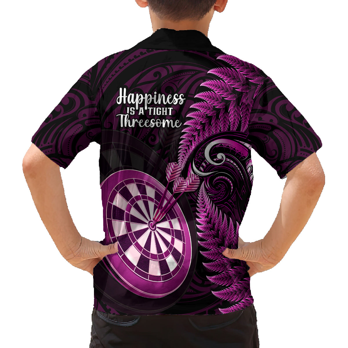 New Zealand Darts Kid Hawaiian Shirt Happiness Is A Tight Threesome Maori Pink - Wonder Print Shop