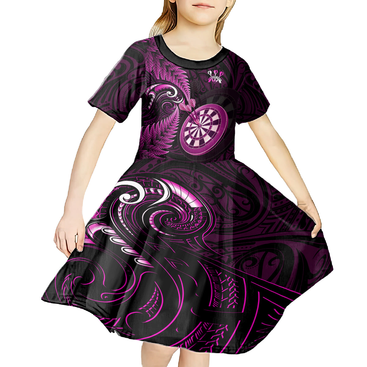 New Zealand Darts Kid Short Sleeve Dress Happiness Is A Tight Threesome Maori Pink - Wonder Print Shop