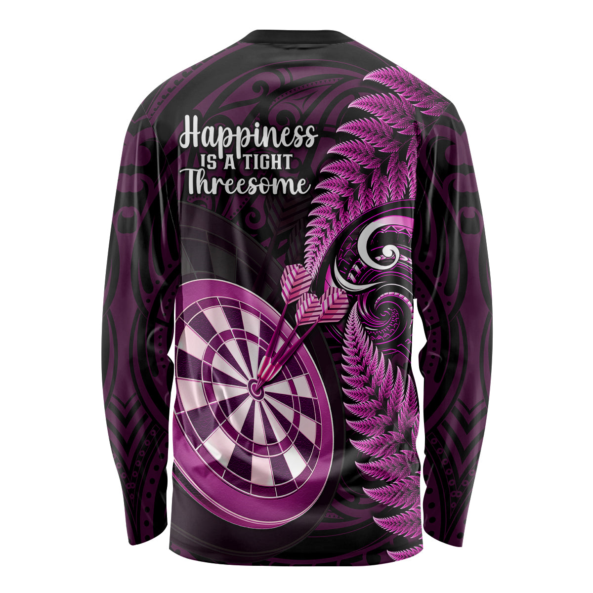 New Zealand Darts Long Sleeve Shirt Happiness Is A Tight Threesome Maori Pink - Wonder Print Shop