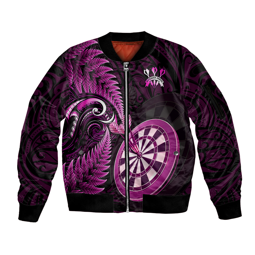 New Zealand Darts Sleeve Zip Bomber Jacket Happiness Is A Tight Threesome Maori Pink - Wonder Print Shop