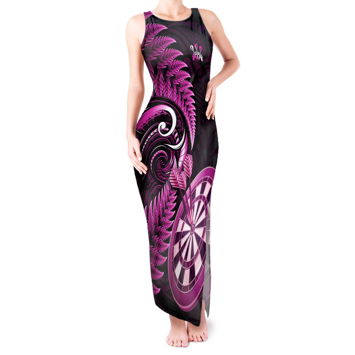 New Zealand Darts Tank Maxi Dress Happiness Is A Tight Threesome Maori Pink - Wonder Print Shop