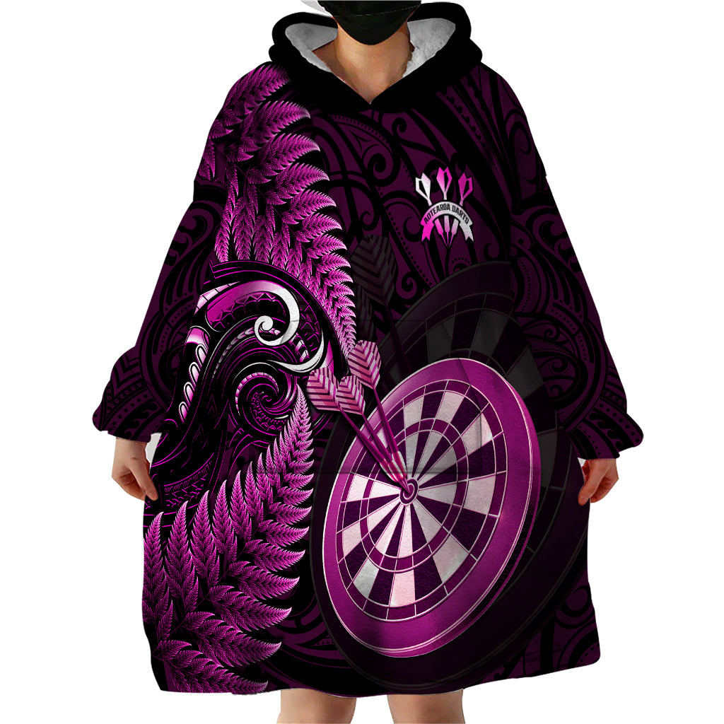 New Zealand Darts Wearable Blanket Hoodie Happiness Is A Tight Threesome Maori Pink - Wonder Print Shop