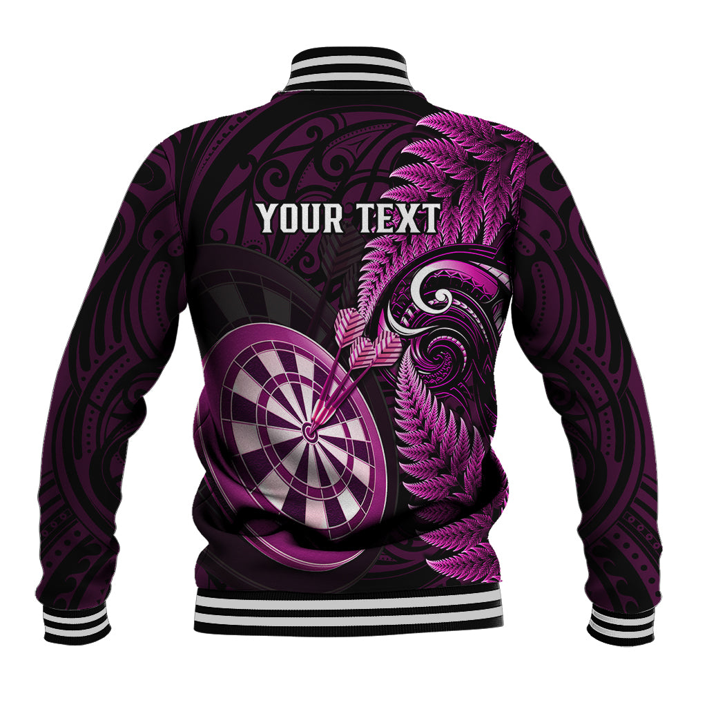 Personalised New Zealand Darts Baseball Jacket Happiness Is A Tight Threesome Maori Pink - Wonder Print Shop