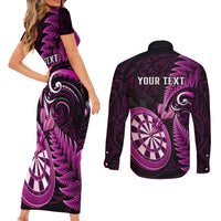 Personalised New Zealand Darts Couples Matching Short Sleeve Bodycon Dress and Long Sleeve Button Shirts Happiness Is A Tight Threesome Maori Pink - Wonder Print Shop