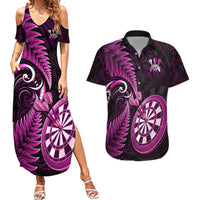Personalised New Zealand Darts Couples Matching Summer Maxi Dress and Hawaiian Shirt Happiness Is A Tight Threesome Maori Pink - Wonder Print Shop