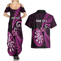 Personalised New Zealand Darts Couples Matching Summer Maxi Dress and Hawaiian Shirt Happiness Is A Tight Threesome Maori Pink - Wonder Print Shop