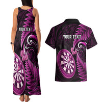 Personalised New Zealand Darts Couples Matching Tank Maxi Dress and Hawaiian Shirt Happiness Is A Tight Threesome Maori Pink - Wonder Print Shop